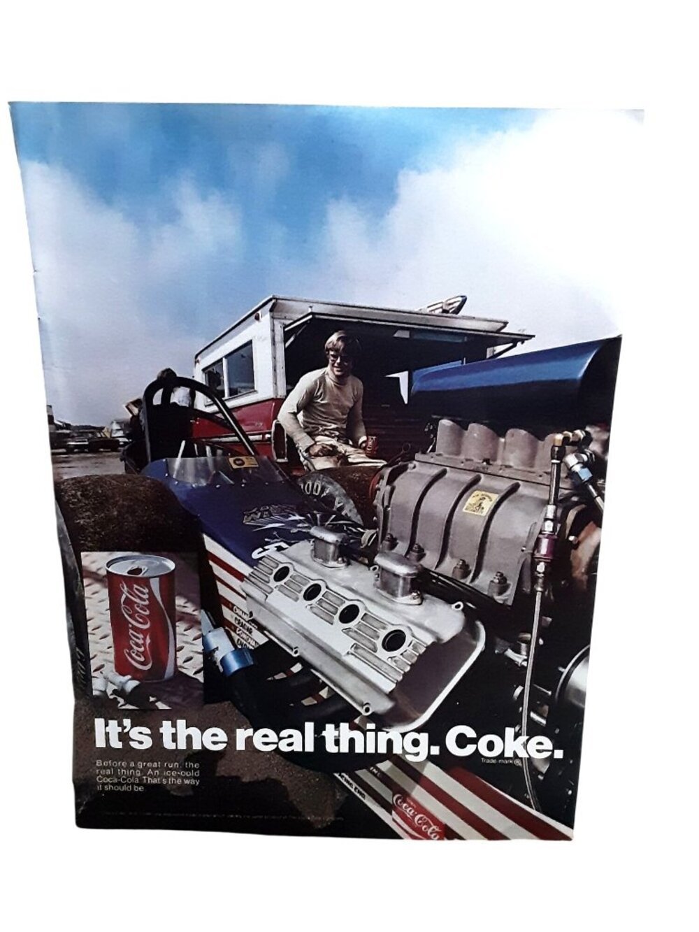 1971 Coca-Cola Drag Racing Vintage Print Ad It's the Real Thing Garage Decor